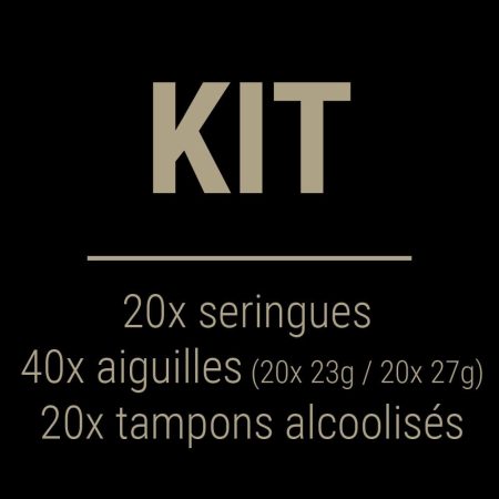 Kit (20x seringues, 40x aiguilles (20x 23g / 20x 27g), 20 tampons alcoolisés)